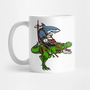 Shark Ninja Riding T-Rex Dinosaur Mug